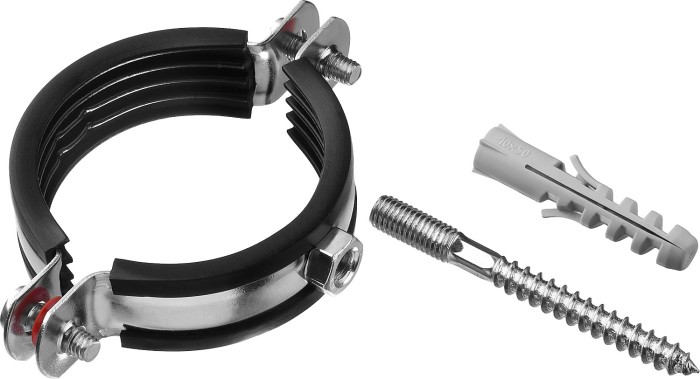 ЗУБР 1 шт., 2", оцинкованный, в комплекте с сантехнической шпилькой и дюбелем, хомут трубный с гайкой 37866-59-65 Мастер