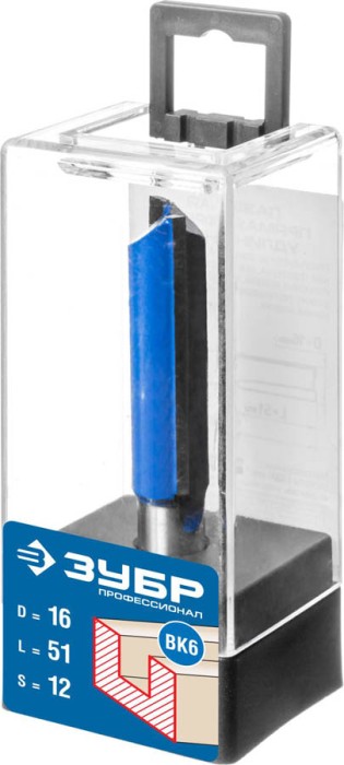 ЗУБР 16 x 51 мм, хвостовик 12 мм, фреза пазовая прямая, удлиненная 28754-16-51 Профессионал