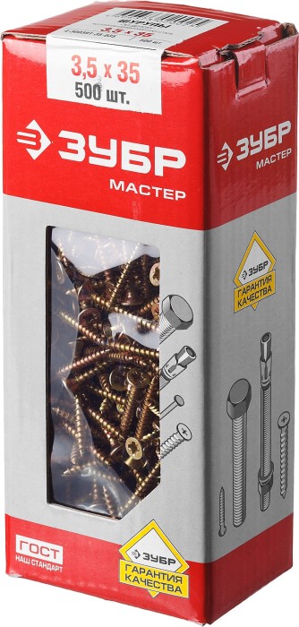 ЗУБР 35 х 3.5 мм, 500 шт., желтый цинк, СУ-Ж саморезы универсальные по дереву 4-300391-35-035 Мастер