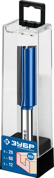 ЗУБР 20 x 60 мм, хвостовик 12 мм, фреза пазовая прямая с нижними подрезателями 28755-20-60 Профессионал
