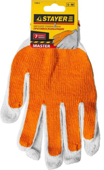 STAYER S-M, 7 класс, трикотажные, обливная ладонь из ПВХ, перчатки трикотажные 11405-S Master