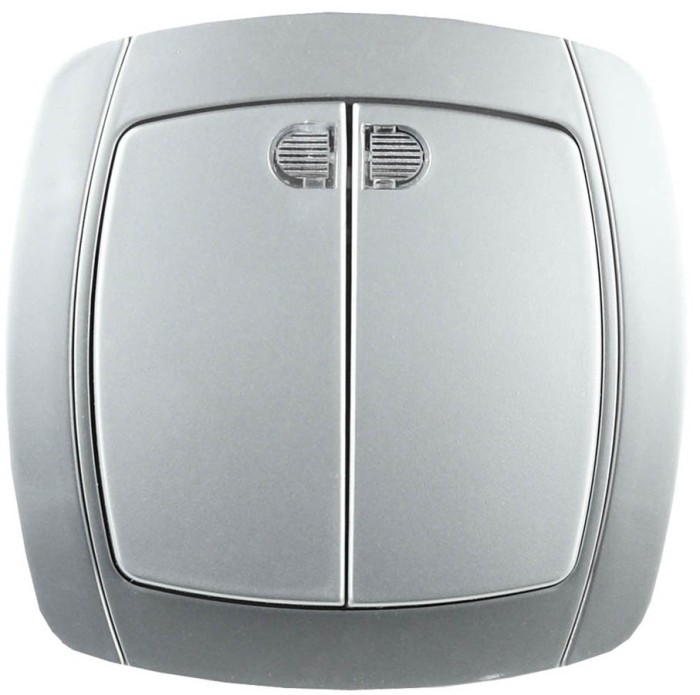 СВЕТОЗАР 10А/~250В, серебристый металлик, двухклавишный, выключатель &quot;АКЦЕНТ&quot; SV-54235-SM