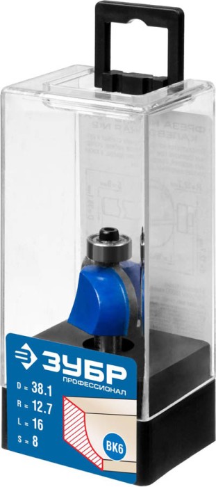 ЗУБР 38.1 x 16 мм, радиус 12.7 мм, фреза кромочная калевочная №2 28702-38.1 Профессионал