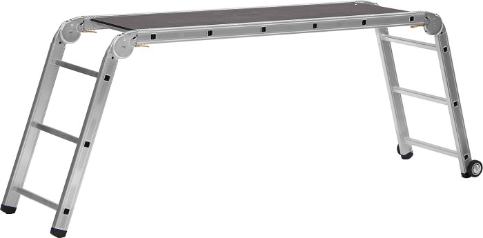 СИБИН 150 кг, 3 x 6 x 3 ступени, алюминиевые, складные с колесами и съемной площадкой, профессиональные рабочие подмости ПРП-36 38845
