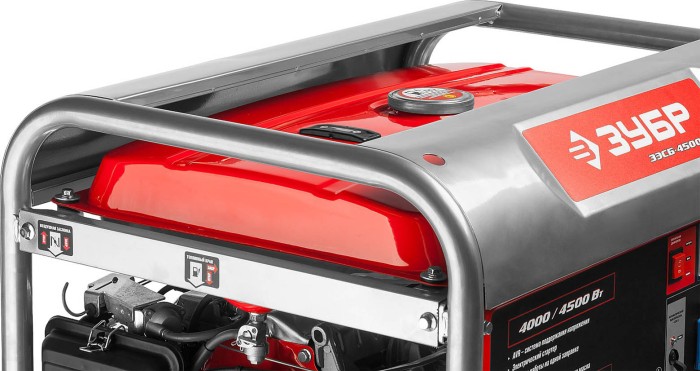 ЗУБР 4/4.5 кВт, однофазный, синхронный, щеточный, генератор бензиновый ЗЭСБ-4500-Э