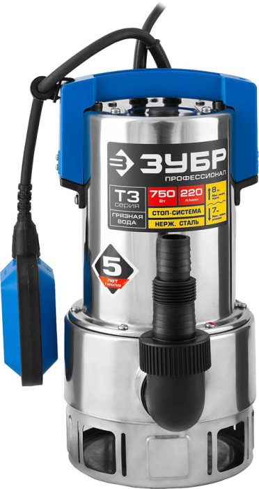 ЗУБР 750 Вт, 220 л/мин, насос погружной дренажный для грязной воды НПГ-Т3-750-С Профессионал