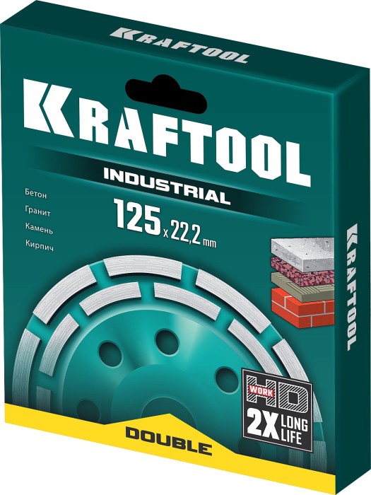 KRAFTOOL 125 мм, алмазная, двухрядная, шлифовальная чашка INDUSTRIAL 33369-125