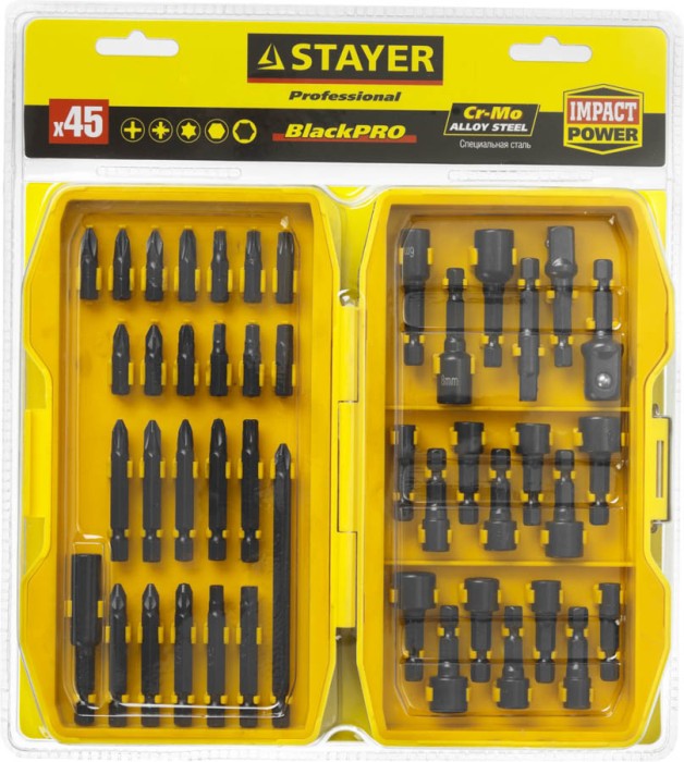 STAYER 45 шт., набор насадок для ударного шуруповерта 26225-H45