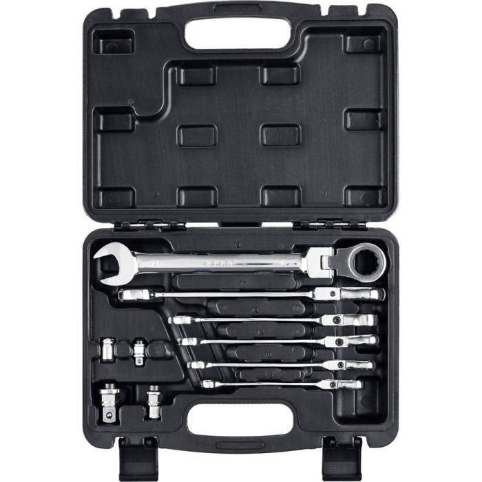 ЗУБР 10 шт, 8 - 19 мм,  набор комбинированных гаечных ключей трещоточных шарнирных с  адаптерами 27