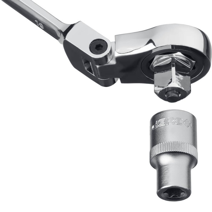 ЗУБР 10 шт, 8 - 19 мм,  набор комбинированных гаечных ключей трещоточных шарнирных с  адаптерами 27