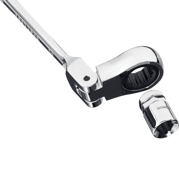 ЗУБР 10 шт, 8 - 19 мм, набор комбинированных гаечных ключей трещоточных шарнирных с адаптерами 27