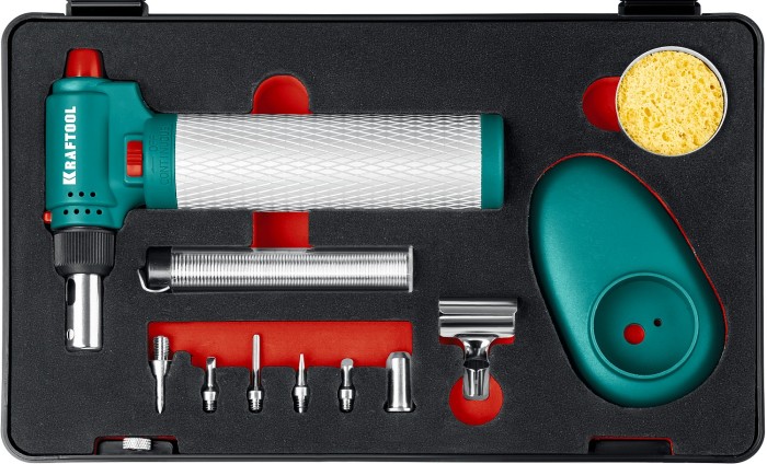 KRAFTOOL ВT-25-S, набор 8-в-1 многофункциональная автономная газовая горелка с пьезоподжигом, 1300 °С 55506-H8