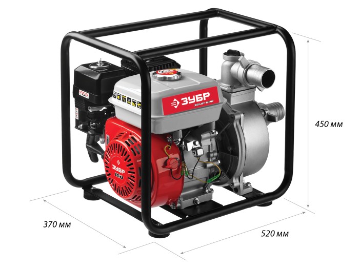 ЗУБР 600 л/мин, 4-х тактный, 5.5 л.с., мотопомпа бензиновая ЗБМП-600
