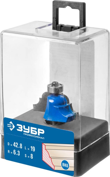 ЗУБР 42.8 x 19 мм, радиус 6.3 мм, фреза кромочная калевочная №4 28705-42.8 Профессионал