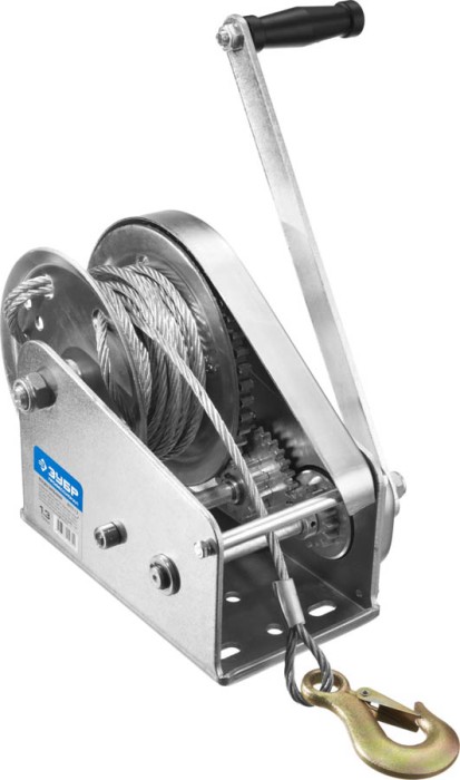 ЗУБР 1,3 т, 8 м, подъемная, тросовая, лебедка ручная барабанная 43117-1.3 Профессионал