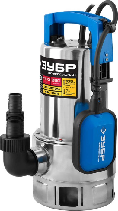 ЗУБР 1100 Вт, 280 л/мин, насос погружной дренажный для грязной воды НПГ-Т3-1100-С Профессионал