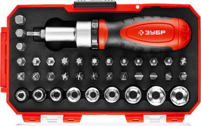 ЗУБР 38 шт, отвертка реверсивная с насадками 25165-H38 Мастер