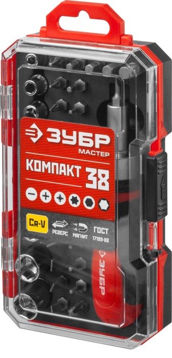 ЗУБР 38 шт, отвертка реверсивная с насадками 25165-H38 Мастер