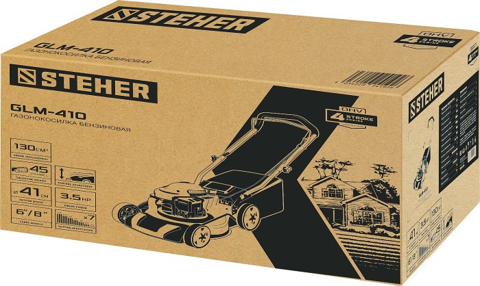 STEHER 2.2 кВт, 3.5 л.с., 410 мм, газонокосилка бензиновая GLM-410