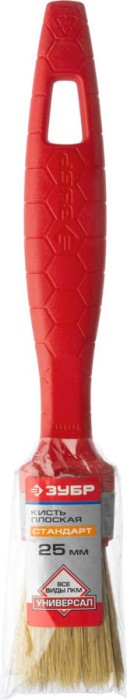 ЗУБР 25 мм, 1", светлая натуральная щетина, пластмассовая ручка, кисть плоская 01015-025 Стандарт