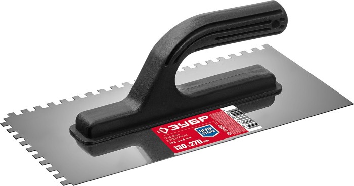 ЗУБР 130х270 мм, 6х6 мм, нержавеющая, пластмассовая рукоятка, гладилка штукатурная 08042-06