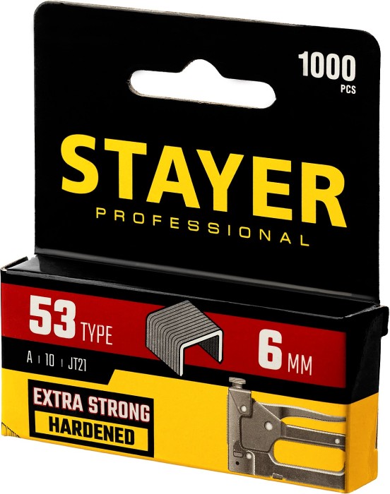 STAYER скобы тип 53 (A / 10 / JT21), 6 мм, 1000 шт., закаленные, особотвердые, скобы для степлера тонкие 3159-06_z02 Professional