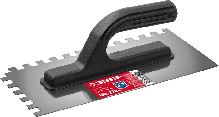 ЗУБР 130х270 мм, 10х10 мм, нержавеющая, пластмассовая рукоятка, гладилка штукатурная 08042-10
