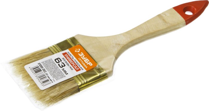 ЗУБР 63 мм, 2 1/2", щетина натуральная, деревянная ручка, кисть плоская УНИВЕРСАЛ 01099-063_z01 Оптима