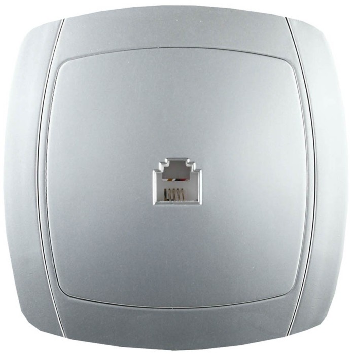 СВЕТОЗАР 16А/~250В, серебристый металлик, одинарная телефонная розетка &quot;АКЦЕНТ&quot; SV-54217-SM