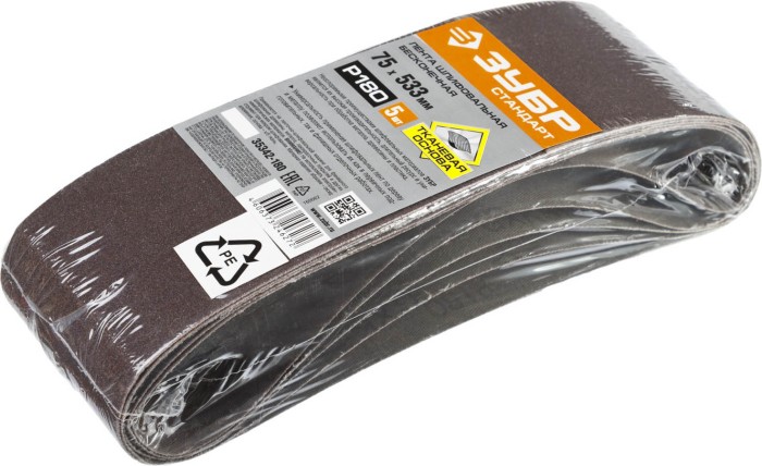 ЗУБР P180, 75х533 мм, 5 шт., на тканевой основе, лента шлифовальная бесконечная для ЛШМ 35342-180 Стандарт