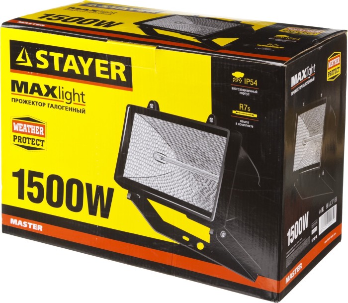 STAYER 1500 Вт, MAXLight, с дугой крепления под установку, черный, прожектор галогенный 57107-B Master