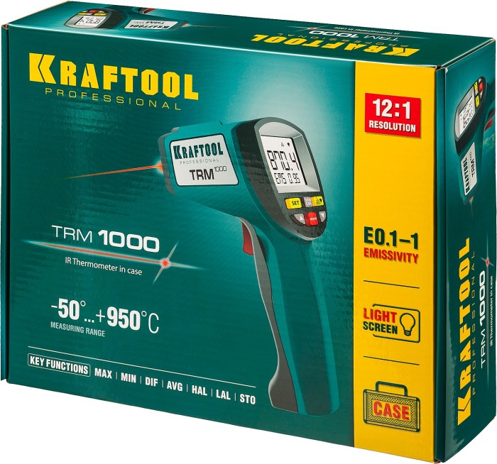 KRAFTOOL -50°С +950°С, пирометр инфракрасный TRM-1000 45703-950 Professional
