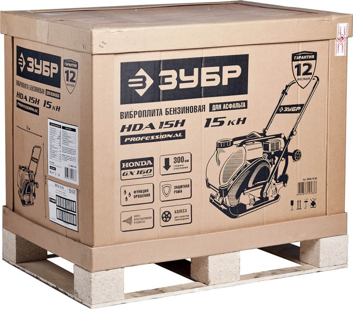 ЗУБР 15 кН, 6,5 л.с., 4000 Вт, плита бензиновая вибрационная ЗВПБ-15 АХ Профессионал