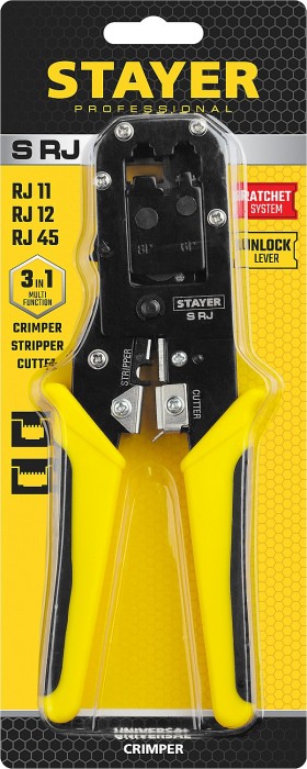 STAYER RJ45, RJ11/RJ12, кримпер универсальный 22652 Professional
