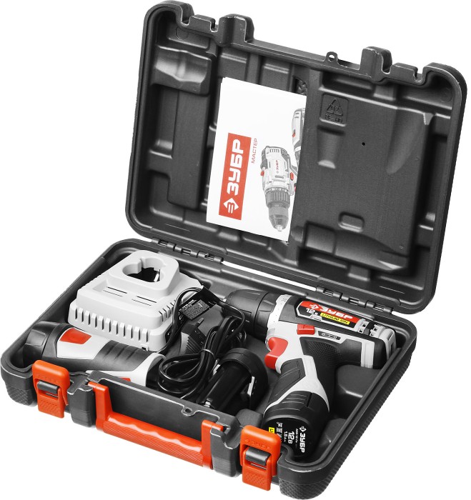 ЗУБР Li-Ion 12 В, 2 АКБ, дрель-шуруповерт "М1", фонарь, ДА-12-2-Ли ФКНМ1 Мастер