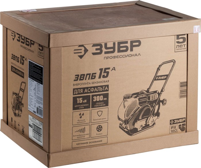 ЗУБР 15 кН, 6,5 л.с., 4800 Вт, плита бензиновая вибрационная ЗВПБ-15 А Профессионал