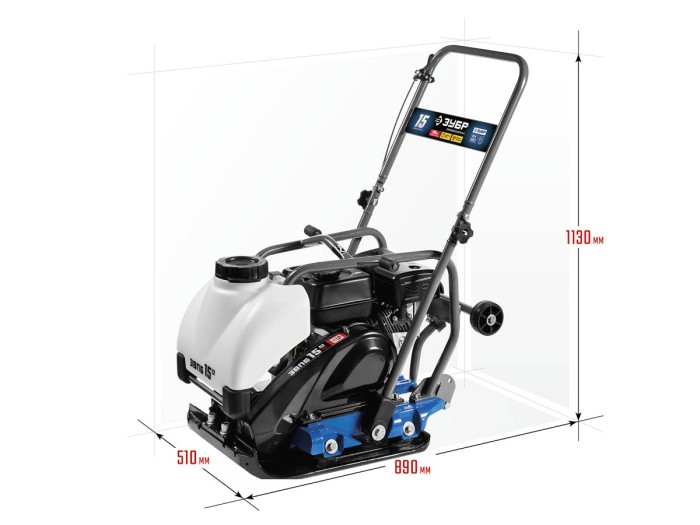 ЗУБР 15 кН, 6,5 л.с., 4800 Вт, плита бензиновая вибрационная ЗВПБ-15 А Профессионал