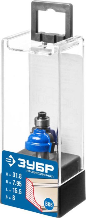 ЗУБР 31.8 x 15.5 мм, радиус 7.95 мм, фреза кромочная калевочная №7 28709-31.8 Профессионал