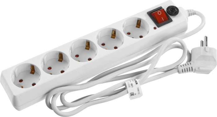 STAYER 1.5 м, 2500 Вт, 5 гнезд, фильтр сетевой 55066-1.5