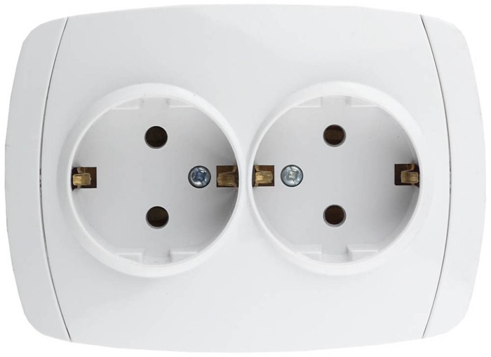 СВЕТОЗАР 16А/~250В, белый, розетка двойная в сборе &quot;CITY LIGHT&quot; SV-54207-W
