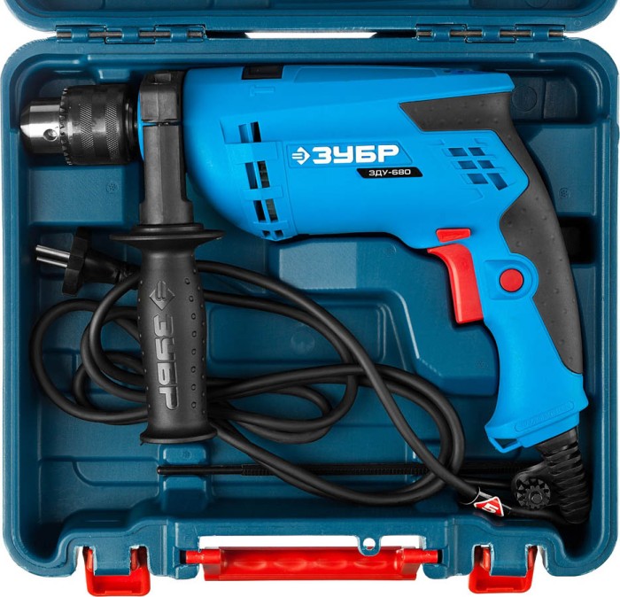 ЗУБР 680 Вт, кейс, дрель ударная ЗДУ-680 ЭРКМ2 Профессионал
