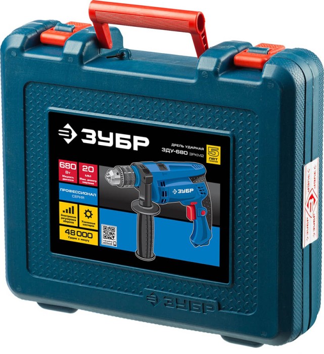ЗУБР 680 Вт, кейс, дрель ударная ЗДУ-680 ЭРКМ2 Профессионал