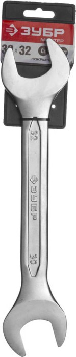 ЗУБР 30х32 мм, Cr-V сталь, хромированный, гаечный ключ рожковый 27010-30-32 Мастер