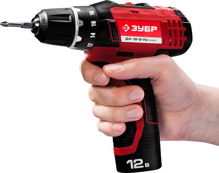 ЗУБР Li-Ion, 12 В, 2 АКБ, дрель-шуруповерт "СУПЕРКОМПАКТ М3", ДА-12-2-Ли КНМ3 Мастер