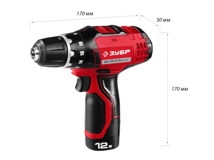 ЗУБР Li-Ion, 12 В, 2 АКБ, дрель-шуруповерт "СУПЕРКОМПАКТ М3", ДА-12-2-Ли КНМ3 Мастер