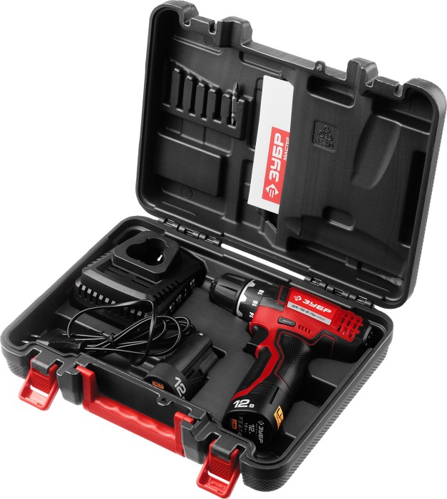 ЗУБР Li-Ion, 12 В, 2 АКБ, дрель-шуруповерт "СУПЕРКОМПАКТ М3", ДА-12-2-Ли КНМ3 Мастер