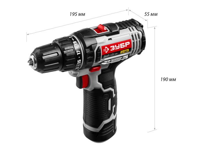 ЗУБР Li-Ion, 12 В, кейс, 2 АКБ, дрель-шуруповерт ДШЛ-121 КН Стандарт
