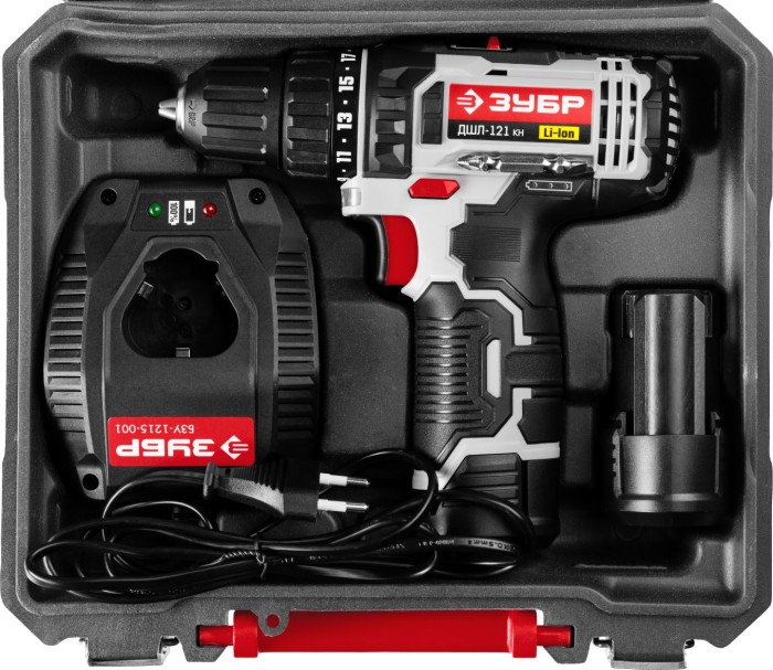 ЗУБР Li-Ion, 12 В, кейс, 2 АКБ, дрель-шуруповерт ДШЛ-121 КН Стандарт