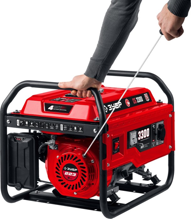 ЗУБР 3.3 кВт, однофазный, синхронный, щеточный, бензиновый генератор СБ-3300 Мастер