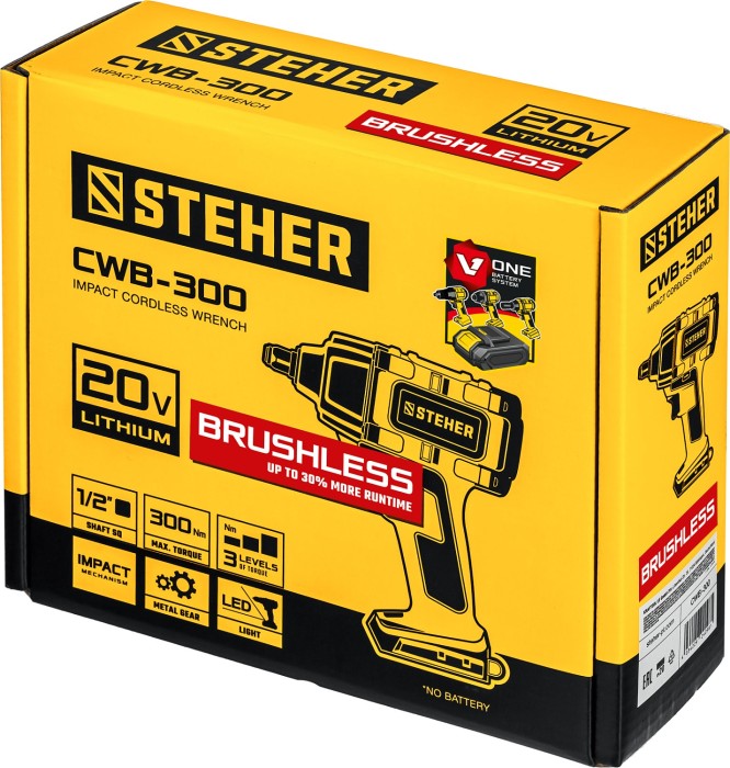STEHER 20В, Li-Ion, без АКБ, бесщеточный, аккумуляторный гайковерт ударный, в коробке CWB-300